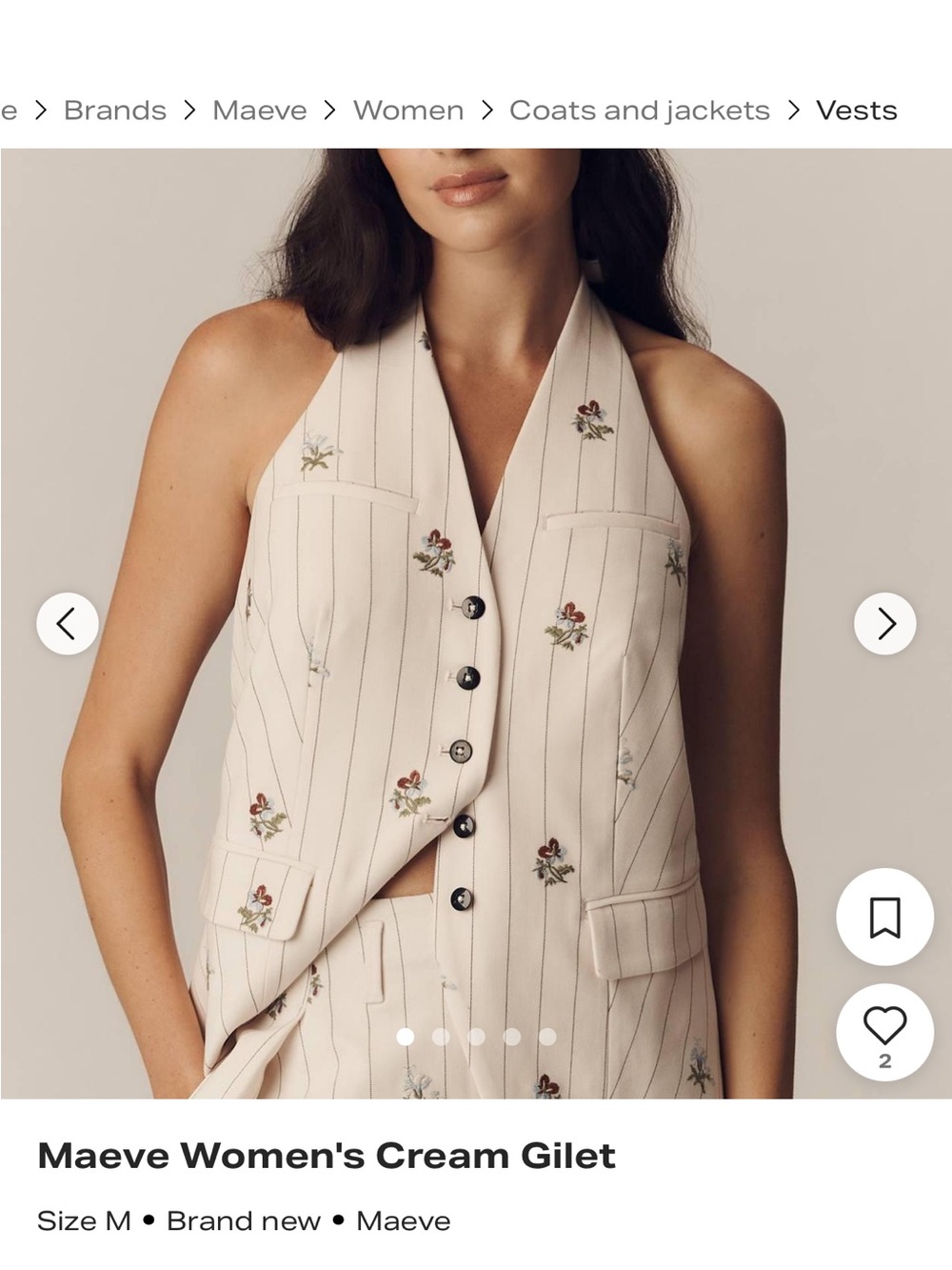 Maeve Cream Gilet Halter Embroidered Top
